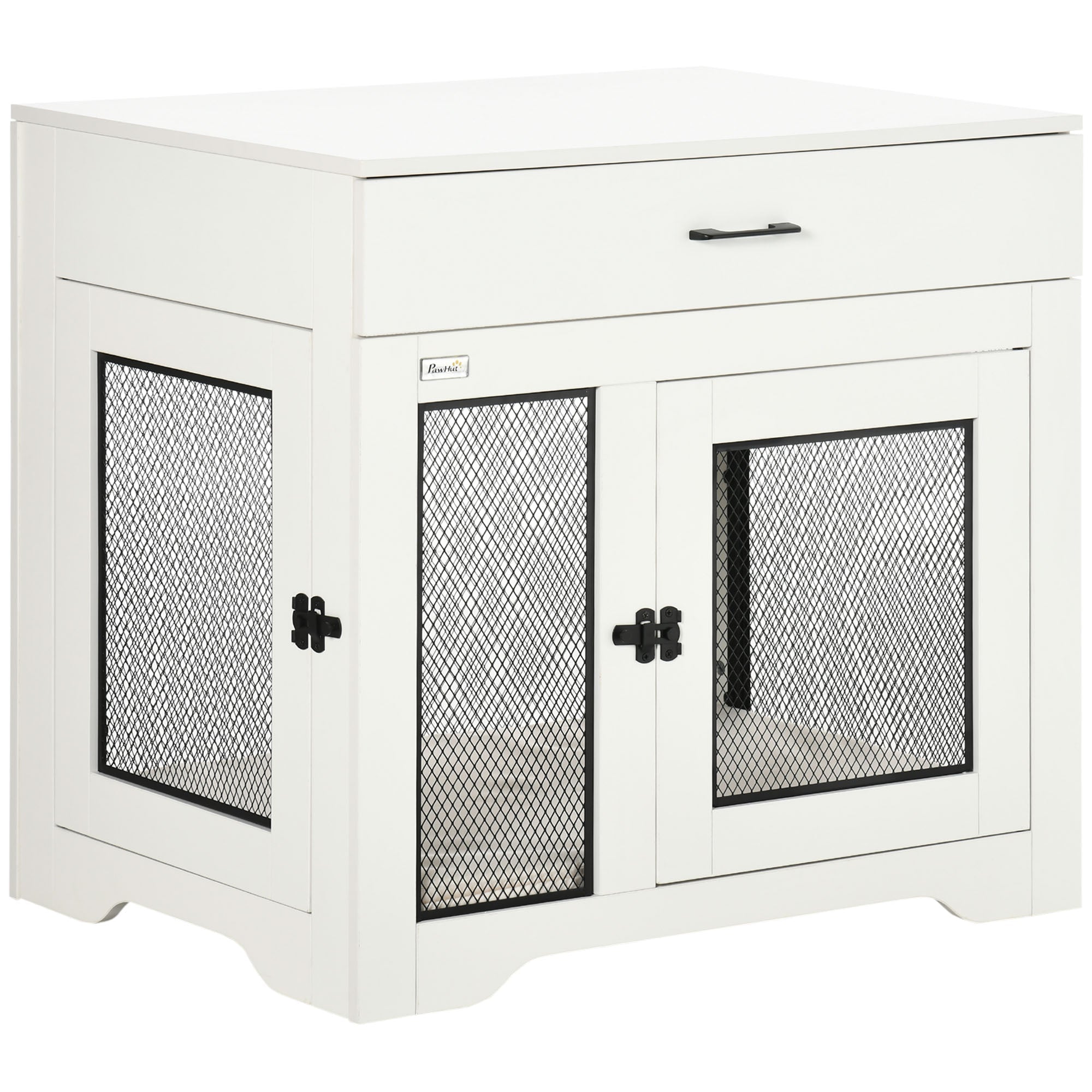 dog-crate-furniture-with-soft-water-resistant-cushion-dog-crate-end-table-with-drawer-puppy-crate-for-small-dogs-indoor-with-2-doors-white-5984749 Dog Crate Furniture with Soft Water-Resistant Cushion, Dog Crate End Table with Drawer, Puppy Crate for Small Dogs Indoor with 2 Doors, White - Image 1