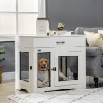 Dog Crate Furniture with Soft Water-Resistant Cushion, Dog Crate End Table with Drawer, Puppy Crate for Small Dogs Indoor with 2 Doors, White - Image 2