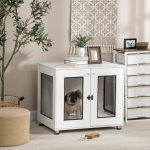 Dog Crate Furniture with Water-resistant Cushion, Dog Crate End Table with Double Doors, Indoor Pet Crate for Small Medium Dogs, White - Image 2