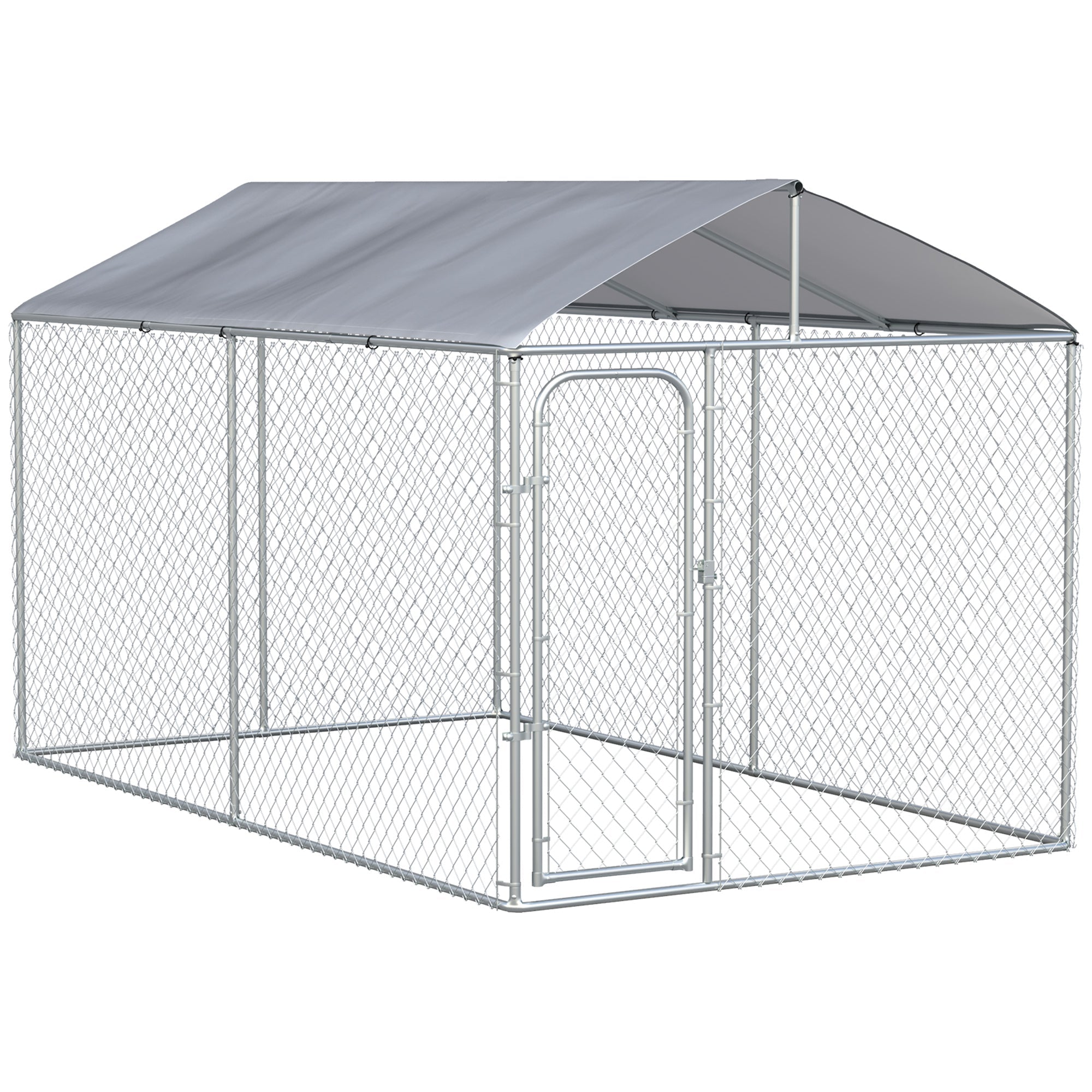 dog-kennel-heavy-duty-playpen-with-galvanized-steel-secure-lock-mesh-sidewalls-and-waterproof-cover-for-backyard-patio-13-x-75-x-75-8458168 Dog Kennel Heavy Duty Playpen with Galvanized Steel Secure Lock Mesh Sidewalls and Waterproof Cover for Backyard & Patio, 13' x 7.5' x 7.5' - Image 1