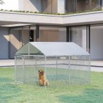 Dog Kennel Outdoor Heavy Duty Playpen with Galvanized Steel Secure Lock Mesh Sidewalls and Waterproof Cover for Backyard & Patio - Image 2