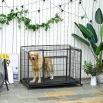 Folding Design Heavy Duty Metal Dog Cage Crate & Kennel with Removable Tray and Cover, & 4 Locking Wheels, Indoor/Outdoor 49" - Image 2
