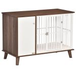 Furniture Style Dog Crate, Pet Cage Kennel End Table, Indoor Decorative Dog House, with Wooden Top, Door, for Small Dogs, Brown