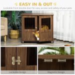 Furniture Style Dog Crate, Wooden & Wire End Table, Small & Medium Pet Crate with Magnetic Double Door Indoor Decorative Dog Kennel Cage, Brown - Image 5