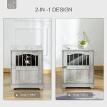 Furniture Stylish Dog Kennel, Wooden & Wire End Table with Cushion & Lockable Door, Miniature Size Pet Crate Indoor Puppy Cage, Grey - Image 5