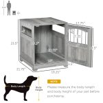 Furniture Stylish Dog Kennel, Wooden & Wire End Table with Cushion & Lockable Door, Miniature Size Pet Crate Indoor Puppy Cage, Grey - Image 3