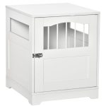 Furniture Stylish Dog Kennel, Wooden & Wire End Table with Cushion & Lockable Door, Miniature Size Pet Crate Indoor Puppy Cage, White