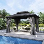 Gazebo 10×14 Hardtop Gazebo with Double Galvanized Steel Roof, Gray | Metal Frame Outdoor Pavilion with Breathable Netting and Privacy Curtain for Backyard - Image 8