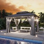 Gazebo 10×14 Hardtop Gazebo with Double Galvanized Steel Roof, Gray | Metal Frame Outdoor Pavilion with Breathable Netting and Privacy Curtain for Backyard - Image 7