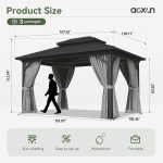 Gazebo 10×14 Hardtop Gazebo with Double Galvanized Steel Roof, Gray | Metal Frame Outdoor Pavilion with Breathable Netting and Privacy Curtain for Backyard - Image 4