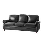Gerardo Genuine Leather Sofa – Black Rolled Arm Nailhead Sofa - Image 11