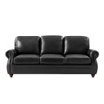 Gerardo Genuine Leather Sofa – Black Rolled Arm Nailhead Sofa - Image 10