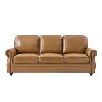 Gerardo Genuine Leather Sofa – Camel Rolled Arm Nailhead Sofa - Image 11