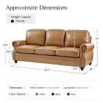 Gerardo Genuine Leather Sofa – Camel Rolled Arm Nailhead Sofa - Image 2