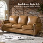 Gerardo Genuine Leather Sofa – Camel Rolled Arm Nailhead Sofa - Image 3