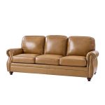 Gerardo Genuine Leather Sofa – Camel Rolled Arm Nailhead Sofa - Image 13