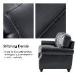 Gerardo Genuine Leather Sofa – Navy Blue Rolled Arm Nailhead Sofa - Image 7