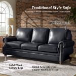 Gerardo Genuine Leather Sofa – Navy Blue Rolled Arm Nailhead Sofa - Image 4