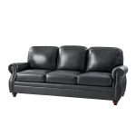 Gerardo Genuine Leather Sofa – Navy Blue Rolled Arm Nailhead Sofa - Image 19