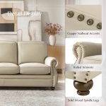 Gerardo Genuine Leather Sofa – Tan Rolled Arm Nailhead Sofa - Image 6