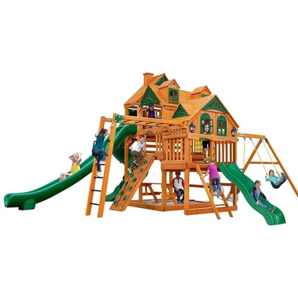 Gorilla Playsets Empire Extreme Wooden Swing Set with Monkey Bars, Clatter Bridge, and 3 Slides - Prioka