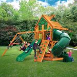 Gorilla Playsets Mountaineer Treehouse Wooden Swing Set with Tube Slide - Image 2
