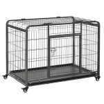 Heavy Duty Metal Dog Crate Pet Cage & Kennel with Removable Tray 4 Wheels & Folding Design Indoor Grey