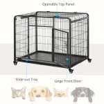 Heavy Duty Metal Dog Crate Pet Cage & Kennel with Removable Tray 4 Wheels & Folding Design Indoor Grey - Image 5