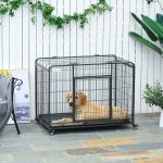 Heavy Duty Metal Dog Crate Pet Cage & Kennel with Removable Tray 4 Wheels & Folding Design Indoor Grey - Image 2