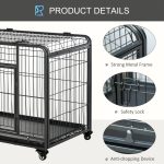 Heavy Duty Metal Dog Crate Pet Cage & Kennel with Removable Tray 4 Wheels & Folding Design Indoor Grey - Image 4