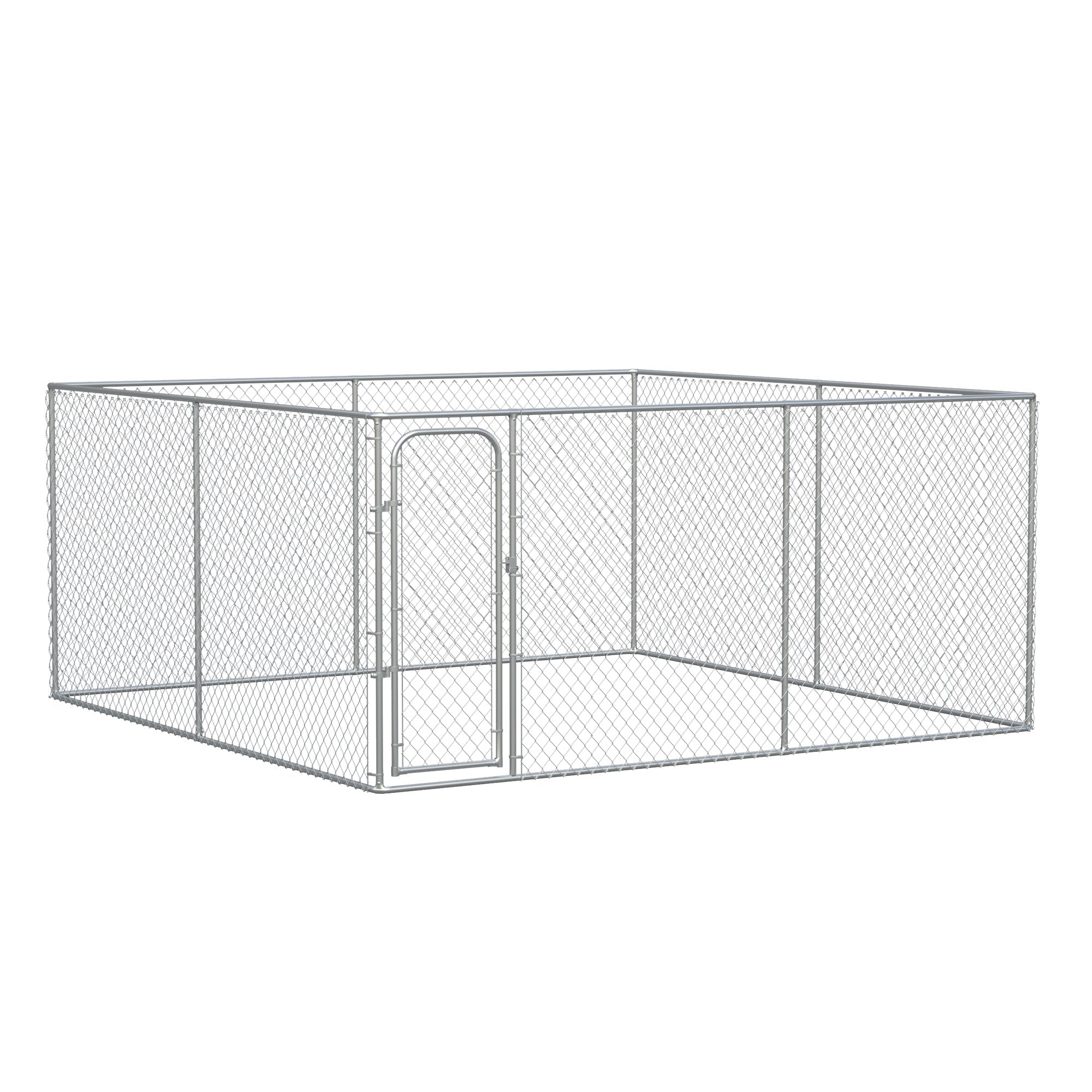 heavy-duty-outdoor-dog-kennel-galvanized-chain-link-fence-pet-run-house-chicken-coop-with-secure-lock-mesh-sidewalls-for-backyard-silver-3551473 Heavy Duty Outdoor Dog Kennel Galvanized Chain Link Fence, Pet Run House Chicken Coop with Secure Lock Mesh Sidewalls for Backyard, Silver - Image 1