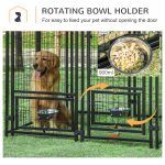 Indoor/Outdoor Metal Dog Kennel, Dog House with Lock, Weather Resistant Canopy and 2 Bowl Holders and Bowls, 4.6' x 4.6' x 5', Black / Red - Image 5