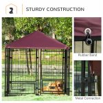 Indoor/Outdoor Metal Dog Kennel, Dog House with Lock, Weather Resistant Canopy and 2 Bowl Holders and Bowls, 4.6' x 4.6' x 5', Black / Red - Image 6