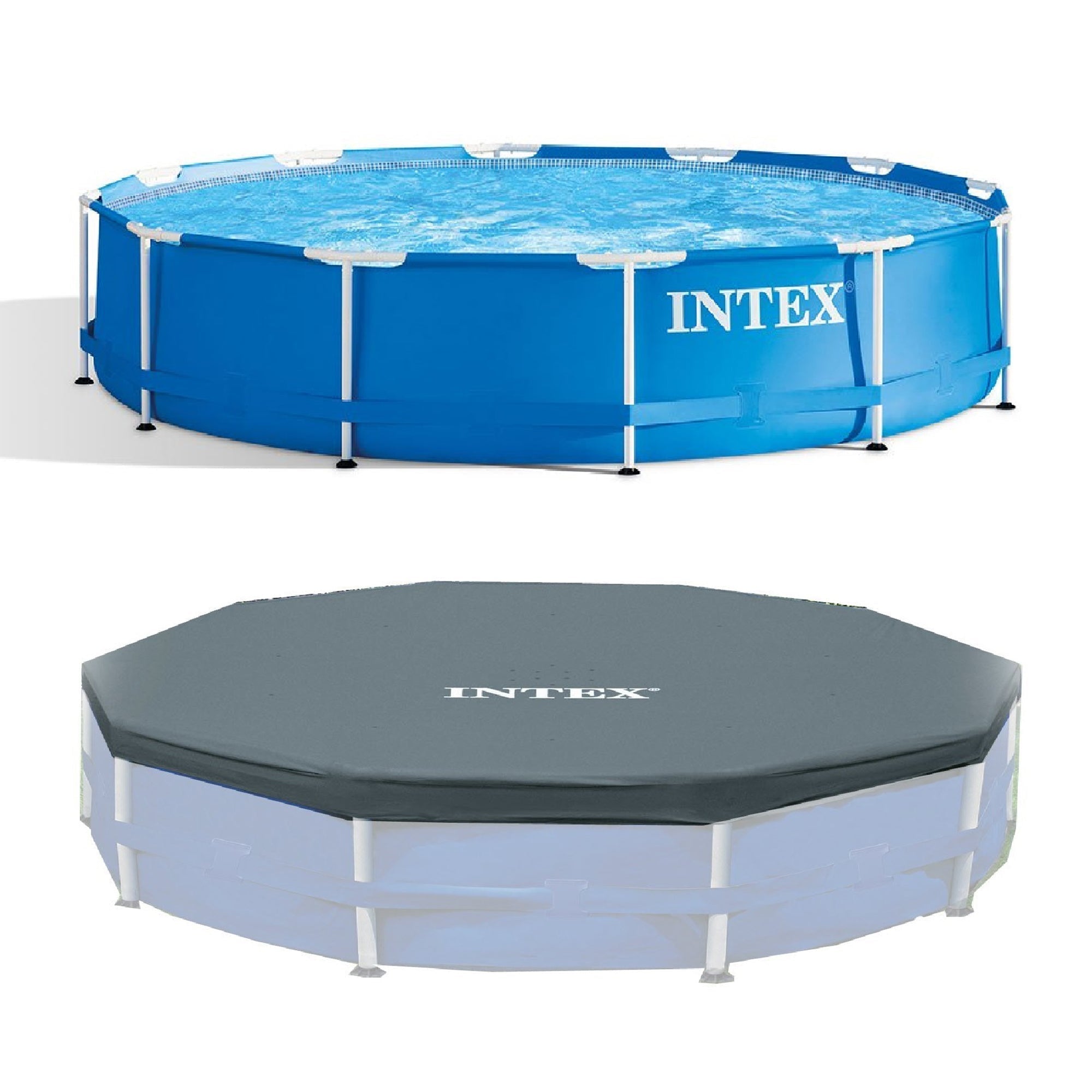 intex-12-foot-x-30-in-above-ground-pool-intex-12-foot-round-pool-cover-3720856 Intex 12 Foot x 30 In. Above Ground Pool & Intex 12 Foot Round Pool Cover - Image 1