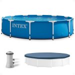 Intex 12' x 30" Metal Frame Above Ground Swimming Pool with Filter and Cover
