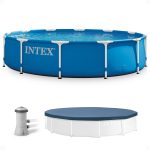 Intex 12' x 30" Metal Frame Round Swimming Pool w/ Filter Pump & 13' Pool Cover