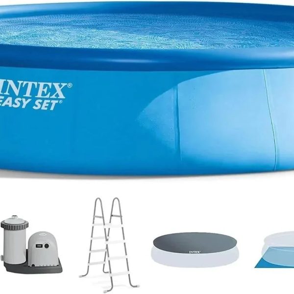 Intex 18′ x 48″ Inflatable Above Ground Swimming Pool with Ladder, Pumps - Prioka
