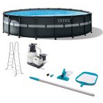 Intex Ultra XTR Frame 18′ x 52″ Above Ground Swimming Pool with Sand Filter Pump, Ladder, Cover, & Maintenance Accessory Kit with Vacuum and Skimmer - Prioka