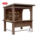 Keter Signature Collection 7.5 x 6.5 ft. Bar Gazebo with Shelves and TV Mount, Pine Brown - Prioka