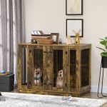 Large Furniture Style Dog Crate with Removable Panel, End Table with Two Rooms Design and Two Front Doors, Rustic Brown, 47" x 23.5" x 35" - Image 2