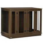 Large Furniture Style Dog Crate with Removable Panel, End Table with Two Rooms Design and Two Front Doors, Walnut, 47" x 23.5" x 35"