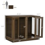 Large Furniture Style Dog Crate with Removable Panel, End Table with Two Rooms Design and Two Front Doors, Walnut, 47" x 23.5" x 35" - Image 5