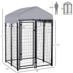 Large Outdoor Dog Kennel Galvanized Steel Fence with UV-Resistant Oxford Cloth Roof & Secure Lock 48" x 48" - Image 3
