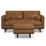 Lennox Leather Sofa with Ottoman – Brown - Image 9