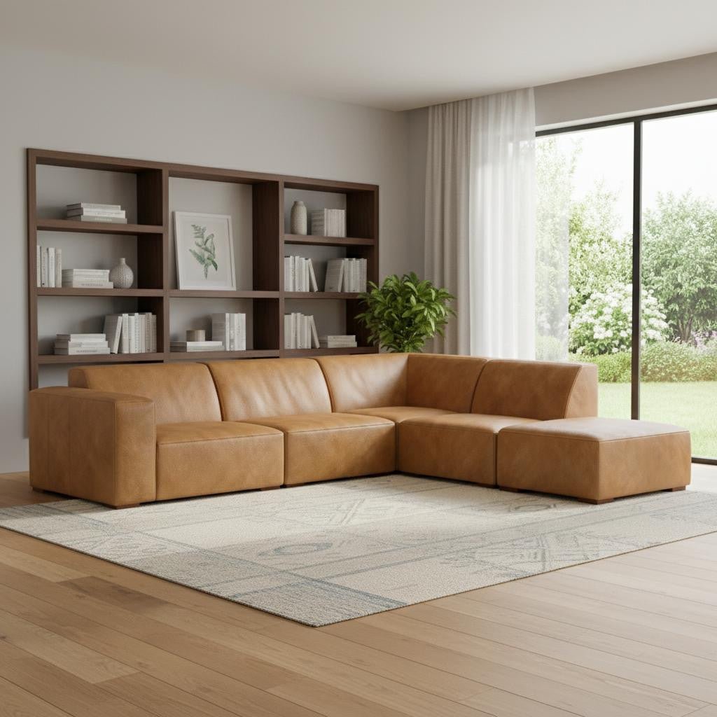 lennox-leather-sofa-with-ottoman-sienna-7410830 Lennox Leather Sofa with Ottoman – Sienna - Image 1