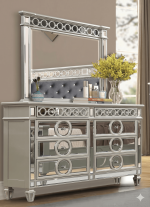 McFerran Home Furnishing B1689 Silver & Grey Velvet Bedroom Set - Image 3