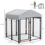 Medium-sized Outdoor Dog Kennel Galvanized Steel Fence with UV-Resistant Oxford Cloth Roof & Secure Lock 47.25" x 47.25" x 54.25" - Image 3