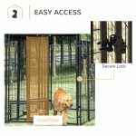 Outdoor Dog Kennel, Lockable Pet Playpen Crate, Welded Wire Steel Fence, with Water-, UV-Resistant Canopy, Rotating Bowl Holders, Door - Image 6
