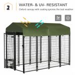 Outdoor Dog Kennel, Lockable Pet Playpen Crate, Welded Wire Steel Fence, with Water-, UV-Resistant Canopy, Rotating Bowl Holders, Door - Image 4