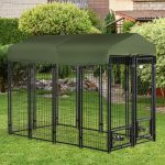 Outdoor Dog Kennel, Lockable Pet Playpen Crate, Welded Wire Steel Fence, with Water-, UV-Resistant Canopy, Rotating Bowl Holders, Door - Image 2